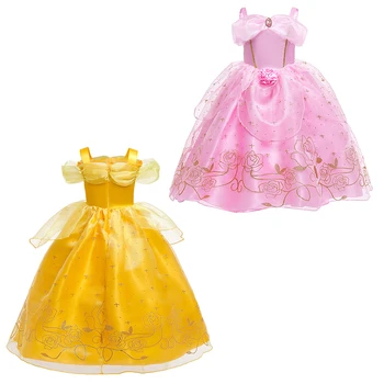 Disney Princess Belle Pelnrušķīte Kleitu par Meiteni, Bērniem, Ziedu Bumbu Kleita Bērnu Cosplay Skaistums un Zvērs, Kostīmu Iedomātā Puse