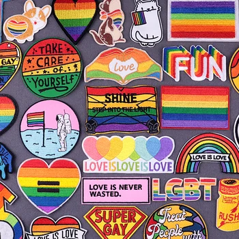 DIY Dzelzs Uz Plāksteris LGBT Plankumus Uz Apģērba Praidu, Emblēmu Izšūšana Plāksteris Uz Apģērba Varavīksnes Karogu Ielāpus Apģērbu Svītras