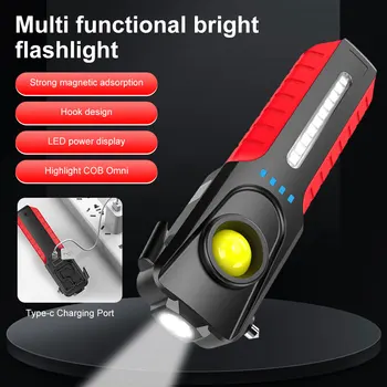 Drošības Āmuru Lukturīti USB Uzlādes LED COB Lāpu ar stipri Magnēti Sānu apgaismojums Āra Kempings Lampu Ūdensizturīgs Darba Gaismas