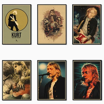 Dziedātāja Kurt Cobain Kraft Papīra Plakāti Rock un Roll Mūzikas Retro Uzlīme Vintage Istabas, Bārs, Kafejnīca Dekoru, Dāvanu Sienu Gleznojumi, Mākslas