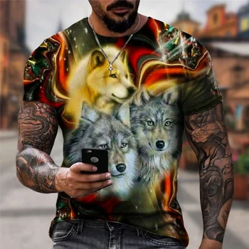 Dzīvnieku Vilku T Krekls Vīriešiem 3D Drukas Gudrs Smieklīgi T-krekls Modes Gadījuma Īsām Piedurknēm Harajuku Vīriešu Apģērbs