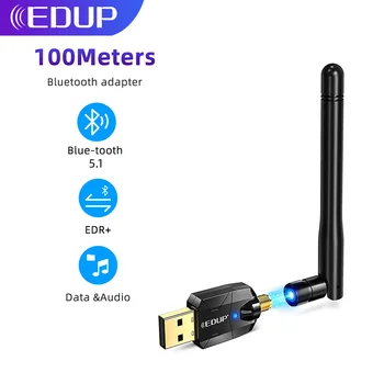 EDUP 100M rādiusa Bluetooth Dongle Adapteri Adaptador Bluetooth 5.1 Bezvadu Skaļruņu Audio Uztvērējs, USB Raidītājs PC