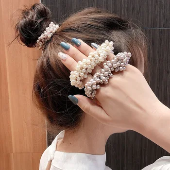 Elegants Pērle Gumiju Matus Sasiet Matus Zirgaste Virves Korejas Sieviešu Modes Matu Aksesuāri