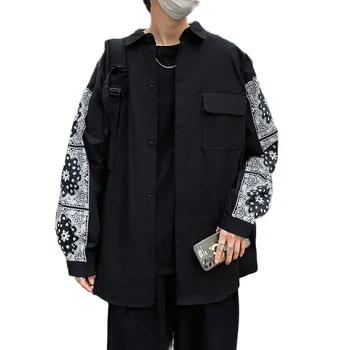 Galvas apsējs Raibs Vīriešu Krekli Harajuku Streetwear garām Piedurknēm Paisley Vīriešu Krekls Kokvilnas Pavasara Vasaras Elegants Oversize Apģērbi