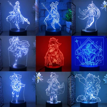 Genshin Ietekmes Yae Miko Hu Tao Raiden Shogun Anime Attēls 3d Led Lampas Guļamistabas Kazuha Xiao Manga Akrila Nakts Apgaismojums, Dāvanu