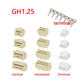 GH1.25 GH 1.25/1.27 1.25 mm ar lock Savienotājs Ligzda Pin Header Vertikālo, Horizontālo JST Mājokļu termināls 2 3 4 5 6 7 8 10 lpp