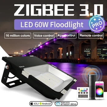 GLEDOPTO Zigbee 3.0 Smart Dārza Prožektors LED 60W Pro Waterpoof IP65 Darba ar SmartThings Tuya APP Balss RF Tālvadības pults