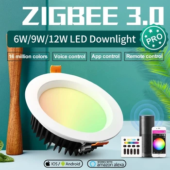 GLEDOPTO ZigBee 3.0 Smart RGBCCT Griestu LED Downlights Pro 6W 9W 12W Vietas vieglu Darbu Ar Amazon Echo Plus SmartThings App