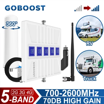 GOBOOST Mobilo sakaru Signāla Pastiprinātājs RV/Kravas 2G 3G 4G Piecas Joslas Pastiprinātājs 70dB 700-2600MHz Retranslatoru Tīkls Ar Antenu Komplektu