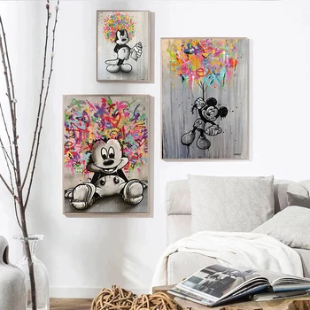 Grafiti Mākslas Melnā un Baltā Karikatūra Mickey Mouse Kanvas Glezna, Plakāts un Izdrukas Sienas Art Attēlus Dzīvojamā Istaba Dekori