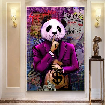 Grafiti Sienas Mākslas Panda Naudas Dolāru Audekla Gleznas Mūsdienu Plakāti un Izdrukas Sienas Priekšstatu Par Dzīves Telpu Dekorēšana Cuadros