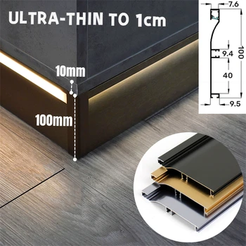 H10cm(3.94 collu) Ultra-plānas Grīdlīstes Baseboard LED Alumīnija Profils Cinkots Sienu Malas Apgaismojums Vidukļa Līniju Stūra Virtuves Bāra Gaismas