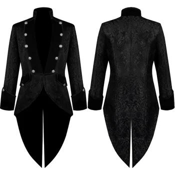 Halloween 2022 Viduslaiku Tērpos Viduslaiku Punk Vintage Žakarda Eiropas Stila Vīriešu Apģērbu Swallowtail Mētelis