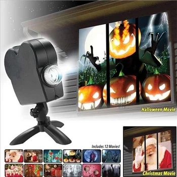 Halloween Lāzera Projektoru Ziemassvētku Loga Displejs Lampas 12 Filmas Mini Mājas Kinozāles Projektors Skatuves, Disko Gaismas Puse Dekori