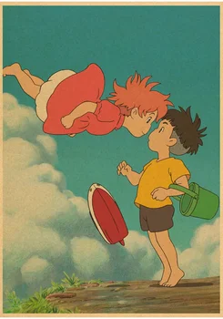 Hayao Miyazaki Ponyo on the Cliff Sienas plakāti plakāts vintage cuadros bildes anime guļamistaba papīra bildes