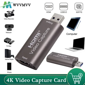 HD (4K Video Capture Card USB3.0 2.0, HDMI Video Grabber Ierakstīt Lodziņā PS4 Spēle DVD Videokamera, Fotokamera Ieraksta Tiešraidi