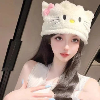 Hello Kitty Plīša Cepure Sanrio Kawaii Japāņu Anime Adīt Cepuri Skolniece Meitene Plīša Džemperi Cepure Dāvanu Meitenēm