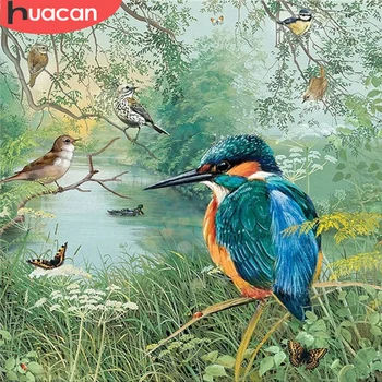 HUACAN 5d Dimanta Glezniecības Pilnībā Urbt Putnu Upes Koka Dimanta Izšuvumi Dzīvnieku Ainava Mozaīkas Cross Stitch Mājas Dekoru