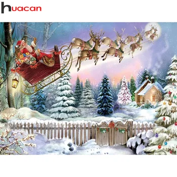 Huacan 5d Dimanta Krāsošana Santa Claus Auto Mājas Dekoru Dimanta Izšuvumi Ziemas Sniega Mozaīkas Ainavu Sienas Uzlīme