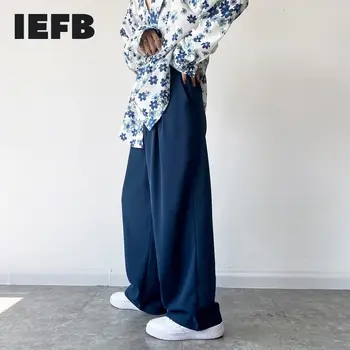 IEFB Vīriešu 2023 Rudenī Jaunu Dizainu Zilā Indigo Vienkāršu Stila Kabatām korejas Taisni Plaša Kāju Bikses Streetwear Pantalones Hombre