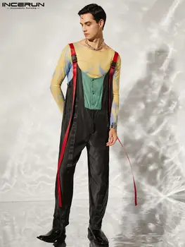 INCERUN Vīriešiem Jumpsuits Raibs Pogu Modes Gadījuma Zeķu Kombinezonus Streetwear 2022 Personības Atpūtas Vīriešiem (Dungriņi) S-5XL