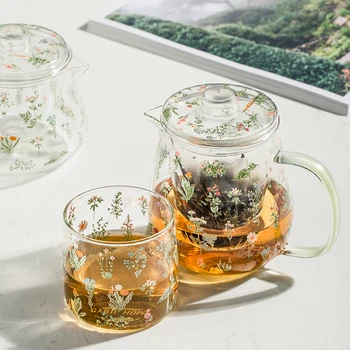 Ins Tautas Tējas Tase Tējkanna Uzstādīt Ziedu Izdrukāt Mājās, Birojā Izmantojiet Stikla Drinkware Komplekti Japāna Vienkāršs Stils