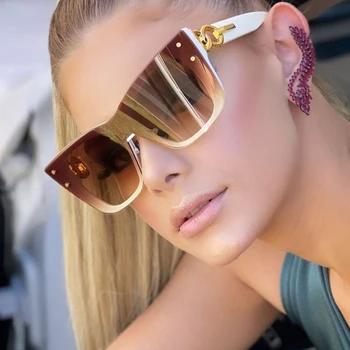 Ir 2021. Jaunu Luksusa Zīmolu Laukumā Saulesbrilles Sieviešu Vintage Lielgabarīta Viens Gabals Slīpums Saules Brilles Sieviešu Seksīga Kaķu Acu Toņos