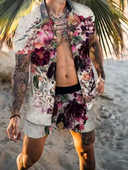 Ir 2021. Jaunu Ziedu Gadījuma Havaju Komplekts Vīriešu Pludmales, Kokosriekstu Drukāt Bikses Vīriešu Pludmales Krekls, kas Divas gabala M-3XL