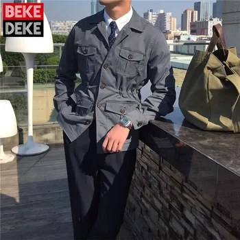 Jauns Vīriešu Džentlmenis Ikdienas Jakas Savukārt Apkakle Viena Krūšu Kabatas Regulējama Vidukļa Modes Vintage Korejiešu Stila Mētelis