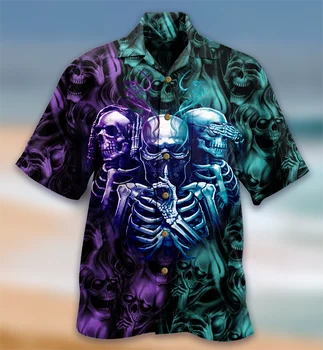 Jauns Vīriešu Krekls Šausmu Modelis Hawaii Īsām Piedurknēm Lielajam Topi 3D Beach Vasaras brīvdienas Brīvdienas Klubu Kleita