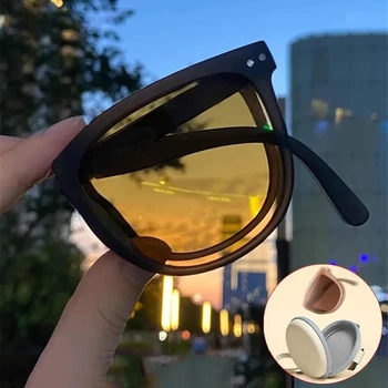 Jaunu Luksusa Zīmolu Salokāms Polarizētās Saulesbrilles Sievietēm, Vīriešiem Vintage Laukumā Portatīvo Reizes, Saules Brilles Sieviešu Nakts Braukšanas Brilles