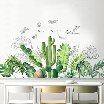 Jaunu zaļo lapu sienas uzlīmes, dzīvojamā istaba, priekšnams, koridors kopmītnē gultas dekoratīvais krāsojums