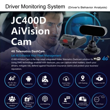 JC400D 4G Smart AIVision Dashcam ar Vadītāja Uzraudzības Sistēma, Vadītāja Uzvedības Analīze no 1080P Video Tiešraidi & SOS Signālu
