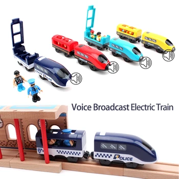 Karstā Jauns Rotaļu Sliežu Elektrisko Vilcienu Bērnu Dziesmu ar Skaņas Elektriskā, Magnētiskā Vilcienu Saderīgs ar Koka ierakstu