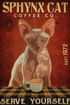 Kaķis Zīme Dekoru Sfinksu Kaķis Soffee Co. Kalpot Sev EST.1972. gadā Kaķu Mākslas Projektus, Mājas Bārs, Kafiju Virtuves Sienas Dekori