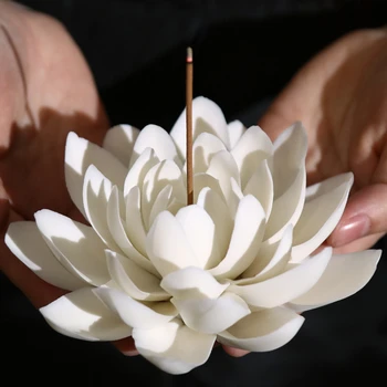 Keramikas White Lotus Vīraks Degļu Mājas Dekoru Vīraka Nūju Turētājs Budistu Aromterapijas Vīraks Vīraka Kvēpināmais Trauks Izmantot Office Tējnīca,