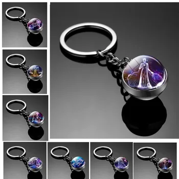 Keychain Piekariņi Oriģinālu 12 Zvaigznājā Atslēgu Gredzens Gaismas Double-Sided Stikla Bumbu Keychain Auto Kulons Piederumi Keychains