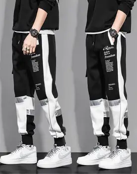 Klasiskās Streetwear Gadījuma Vīrieši Lentes Harēma Skriešanas Vēstuli Bikses Vīriešu Slim Fit Pavasara Bikses Multi-Kabatas Sieviešu Bikšu T11