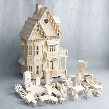 Koka namiņš miniatūru Mēbeles, rotaļlietas, lelles DIY izjauktas leļļu nams izlikties, spēlēt 3D puzles, rotaļlietas, dāvanas bērniem