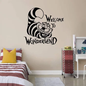 Laipni lūdzam Wonderland Alice In Wonderland Karikatūra Kaķis Sienas Uzlīmes, Vinila Mājas Apdare Bērniem Zēni Meitenes Istabā, Uzlīmes S478