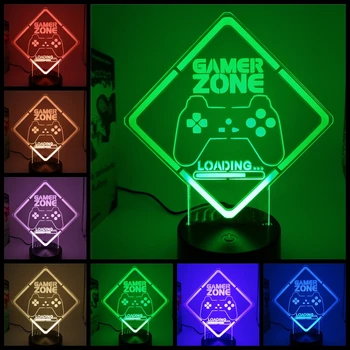 LED USB Nakts Gaisma SPĒLĒTĀJS ZONĀ Gamepad 3D RGB Neona Lampas Spēļu Istaba Datora Galda, Galda Uzstādīšanas Bērniem Bērnu Gultas Dekori