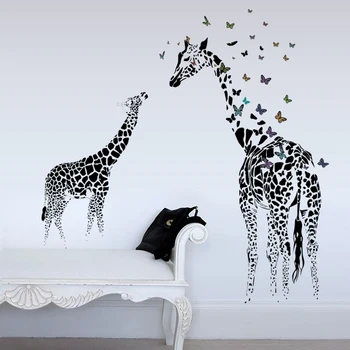 Lielu Abstraktu Tauriņš Žirafe Ģimenes Sienas Uzlīmes Noņemamas Vinila Uzlīmes Savvaļas Dzīvnieki, Mājas Dekoru Dzīves Telpu Dekorēšana