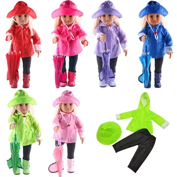 Lietus Set 3Pcs=Cepure+Mētelis+Bikses Par 18 Collu American&43Cm Bērnu Jauno Dzimis Lelle Drēbes, Aksesuāri, meiteņu Rotaļlietas