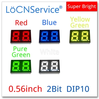 LoCNService 30PCS ir 0,56 Collu Digital Caurule, LED Displejs, 2 Bitu Sarkana Dzeltena Zaļa Zila Balta Kopējo Anoda / Katodu 7 Segmentu ir 0,56 collas