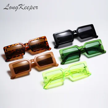 LongKeeper Taisnstūra Saulesbrilles Sieviešu 2020. Gadam Zīmola Dizaina Black Green Leopard Moderns 90s Vēsā, Saules Brilles Toņos Sieviešu UV400