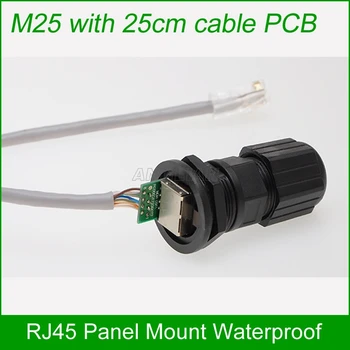 M25 RJ45 PCB IP67 waterproof savienotājs iespiestajā 25cm kabeļu tīkla Ethernet Panel Mount adapteri lodēšanas 10 vienības