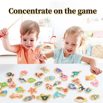 Magnētiskā Zvejas Spēli Jūras Dzīves Izziņas Krāsu Skaits, Koka Rotaļlietas Bērniem Montessoris Sākumā Izglītības Vecāks-bērns 