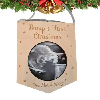 Mazuļa Pirmo Ziemassvētku Foto Rāmis Sonogram Piemiņai Rāmis Māte Ir Ornaments Koka Grūtniecības Sludinājumi Dzimumu Atklāj Bērnu