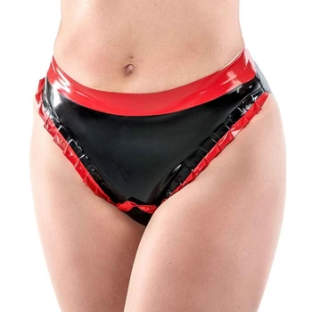 Melns Ar Sarkanu Seksīgā Lateksa Biksītes Ar Frills Atklātu Atpakaļ Gumijas Underwears Apakšbikses, Garās Bikses DK-0249