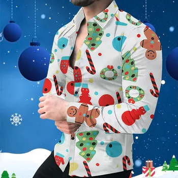 Modes Jaunu Ziemassvētku Apģērbi Topi Ziemassvētku Noskaņās Vīriešu Poga-Up Krekli, Topi Unisex Brīvdienu Puse Šiks Vīriešu Pāris Kostīmi